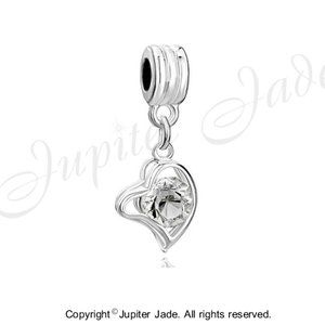 FREE S/H  Pugster Crystal Heart Dangle Charm - Fits Pandora